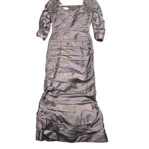 Teri Jon by Rickie Freeman Metallic Off The Shoulder Silk Maxi Evening Gown 6